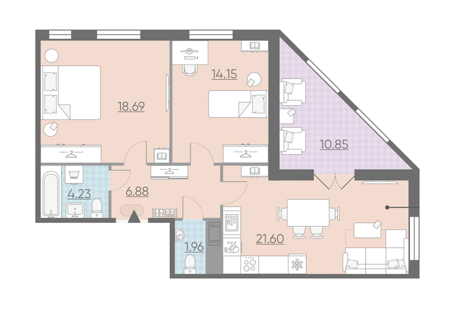 Двухкомнатная квартира в : площадь 72.94 м2 , этаж: 12 – купить в Санкт-Петербурге